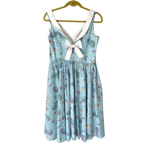 Hell Bunny Pinup Retro Sea Horse Blue Bow Dress size medium - Picture 6 of 9